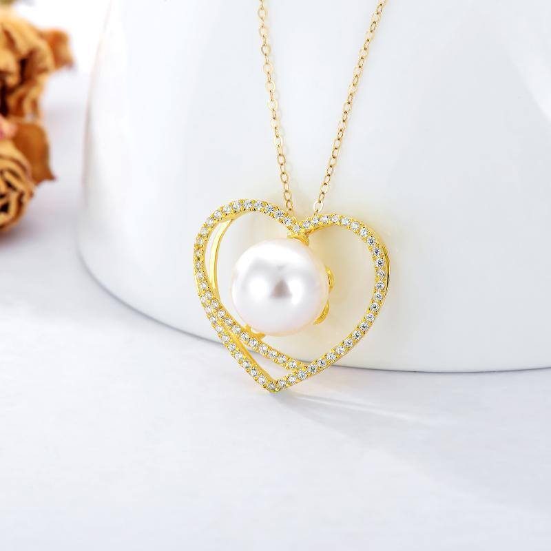 10K Gold Pearl Heart Pendant Necklace-3