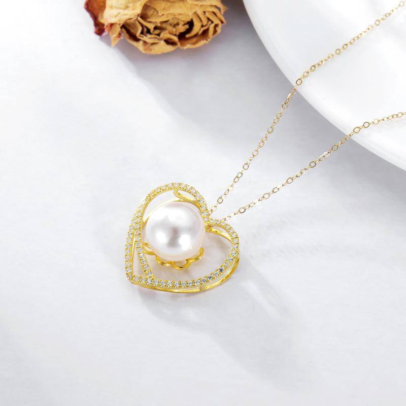 10K Gold Pearl Heart Pendant Necklace-4