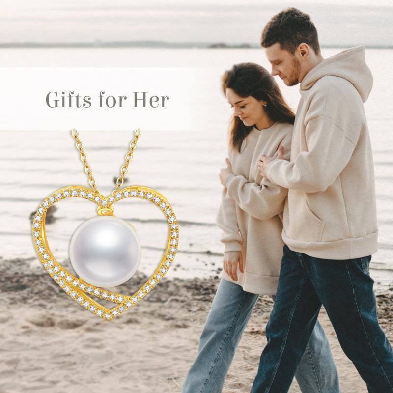 10K Gold Pearl Heart Pendant Necklace-6