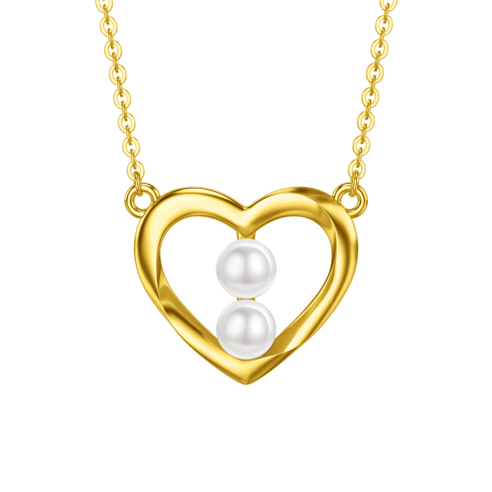 10K Gold Pearl Heart Pendant Necklace-1