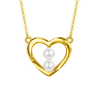 10K Gold Pearl Heart Pendant Necklace-49