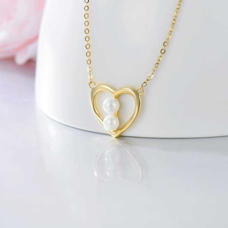 18K Gold Pearl Heart Pendant Necklace-3
