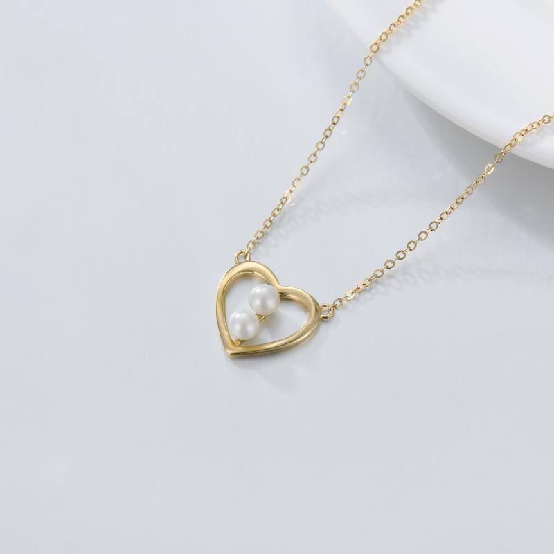 18K Gold Pearl Heart Pendant Necklace-4