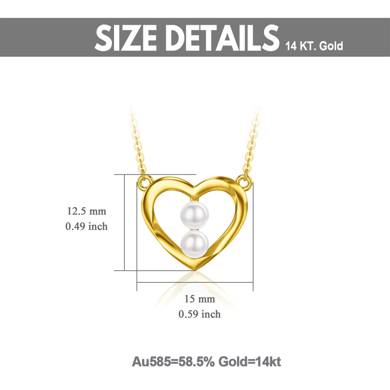 18K Gold Pearl Heart Pendant Necklace-5