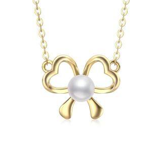 10K Gold Pearl Heart Pendant Necklace-48