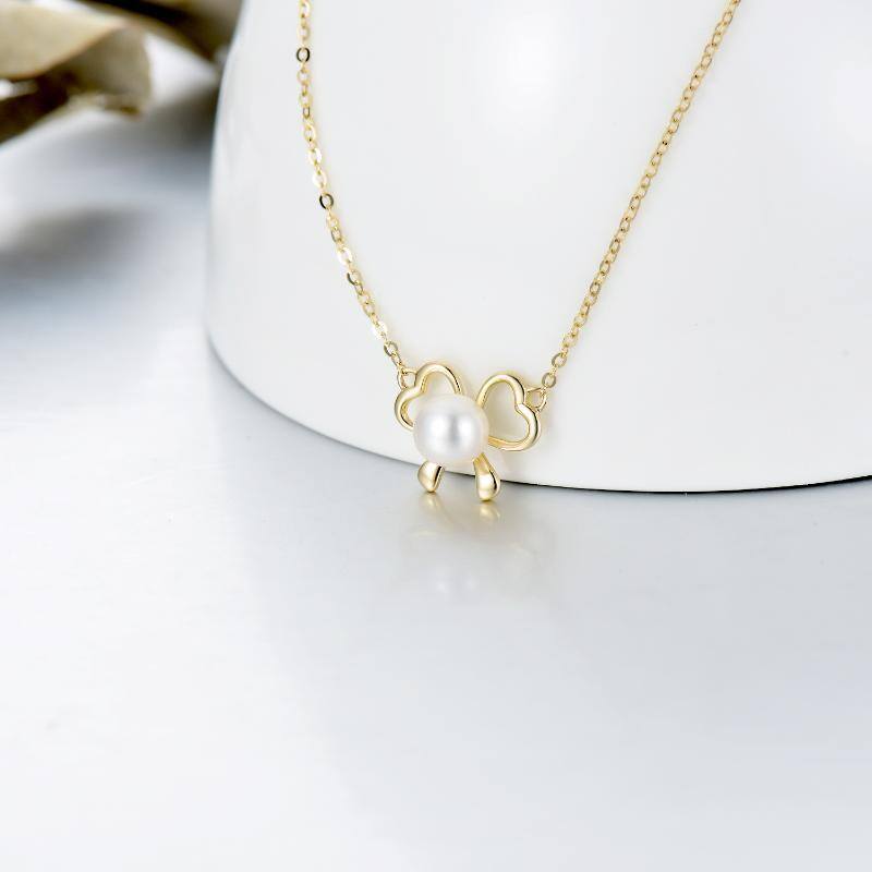 18K Gold Pearl Heart Pendant Necklace-3