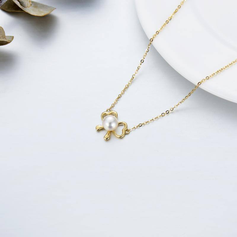 18K Gold Pearl Heart Pendant Necklace-4