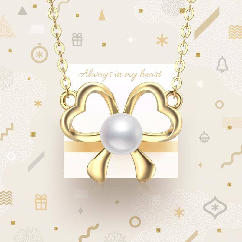 18K Gold Pearl Heart Pendant Necklace-5