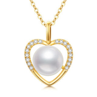 14K Gold Cubic Zirconia & Pearl Heart Pendant Necklace-54