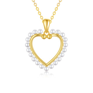 14K Gold Pearl Heart Pendant Necklace-5