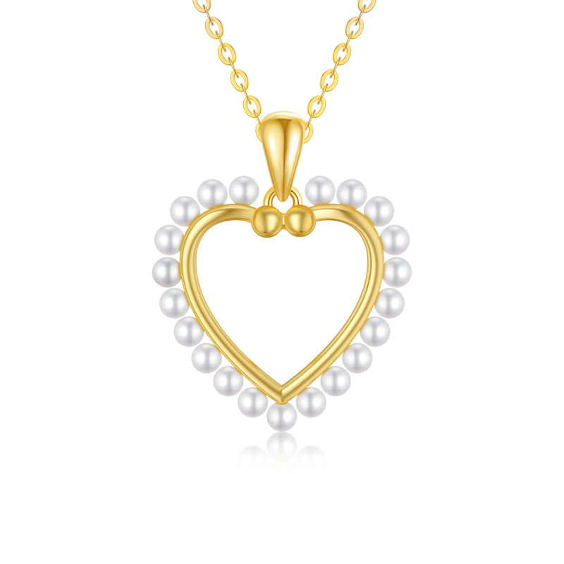 10K Gold Pearl Heart Pendant Necklace-1