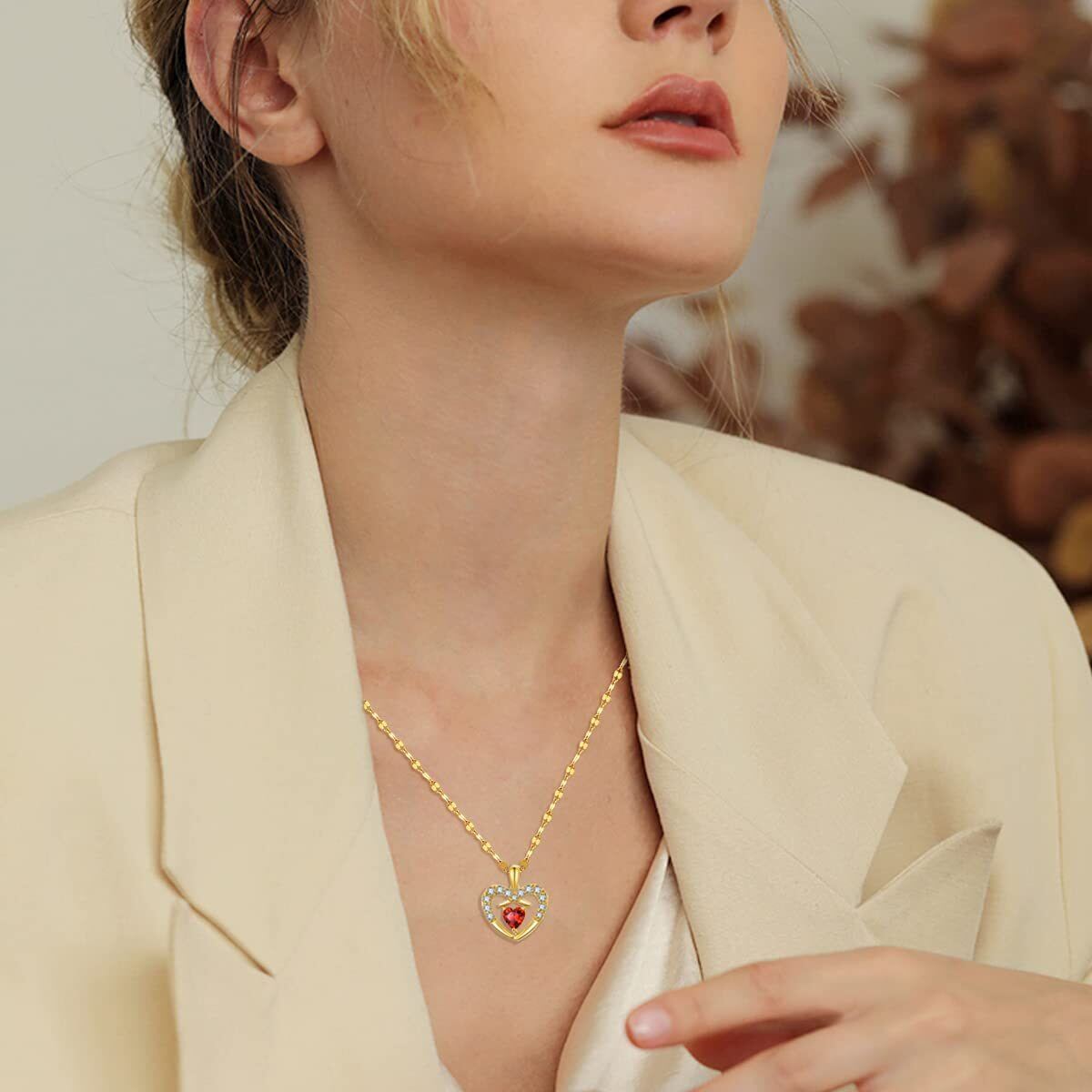 Collar de oro de 10 quilates de circonio cúbico y perla colgante de corazón-2