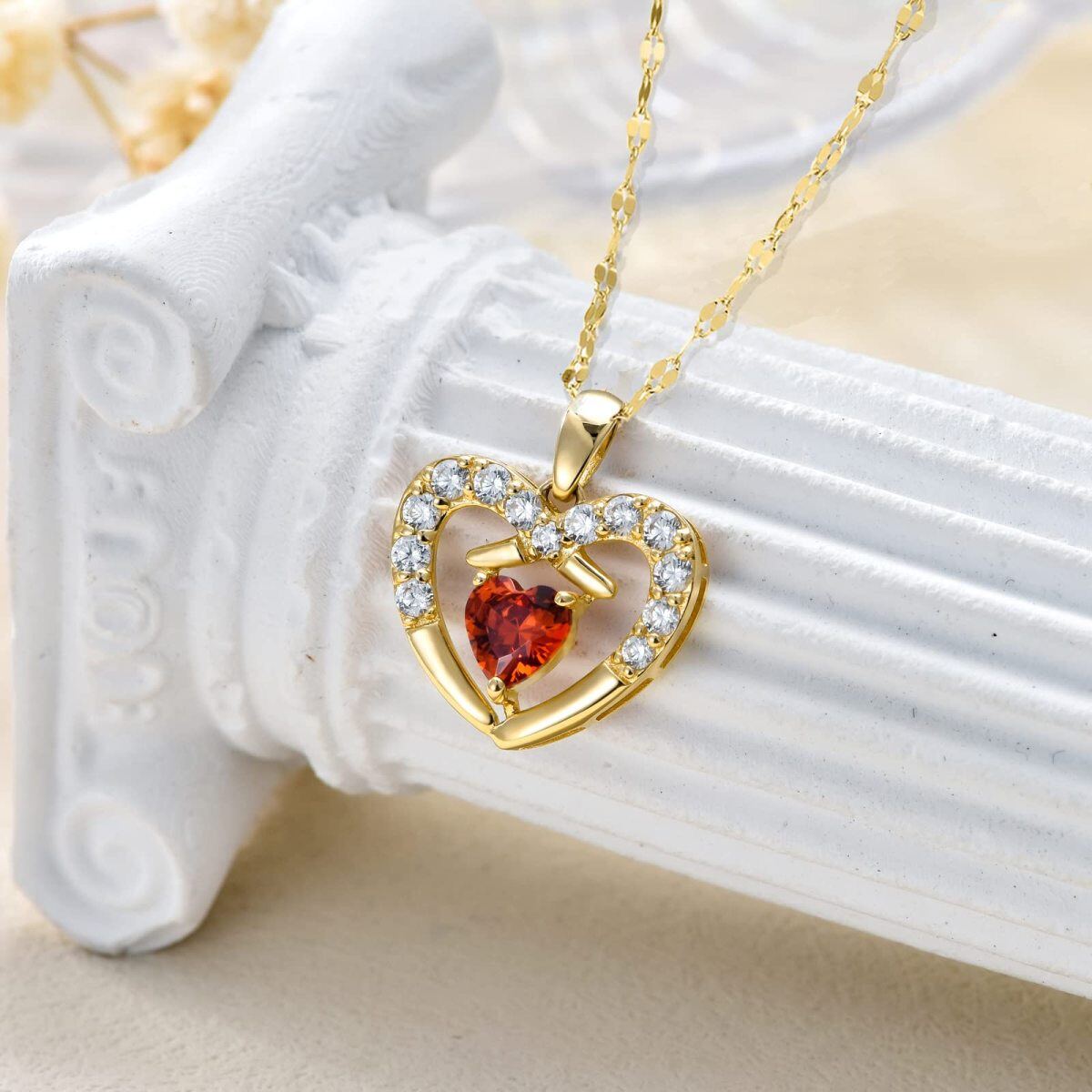 Collar de oro de 10 quilates de circonio cúbico y perla colgante de corazón-3