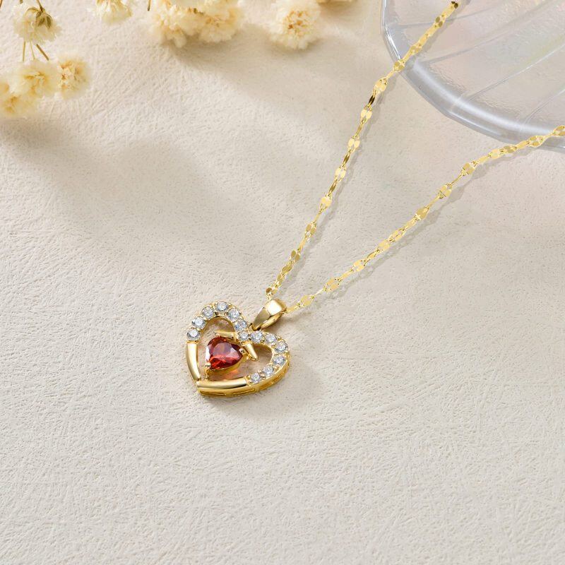 Collana con ciondolo a cuore in oro 10K con zirconi e perle-4