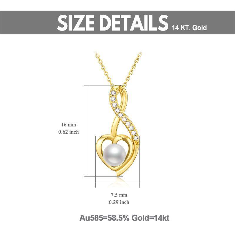 10K Gold Pearl Heart & Ribbon Pendant Necklace-5