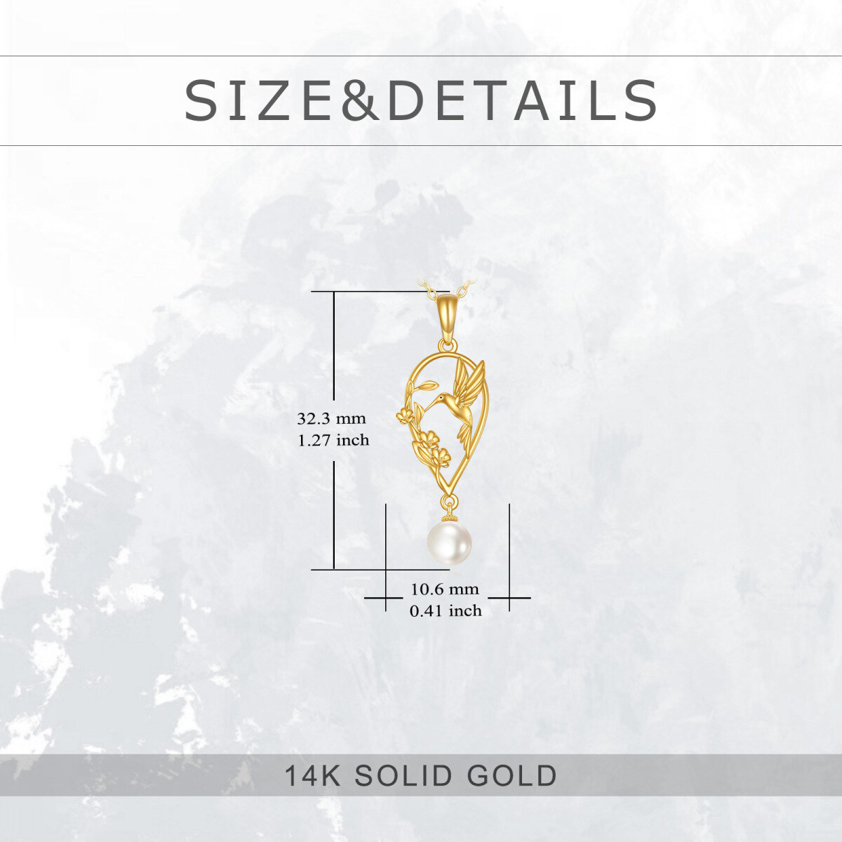 14K Gold Pearl Hummingbird & Wildflowers Pendant Necklace-5