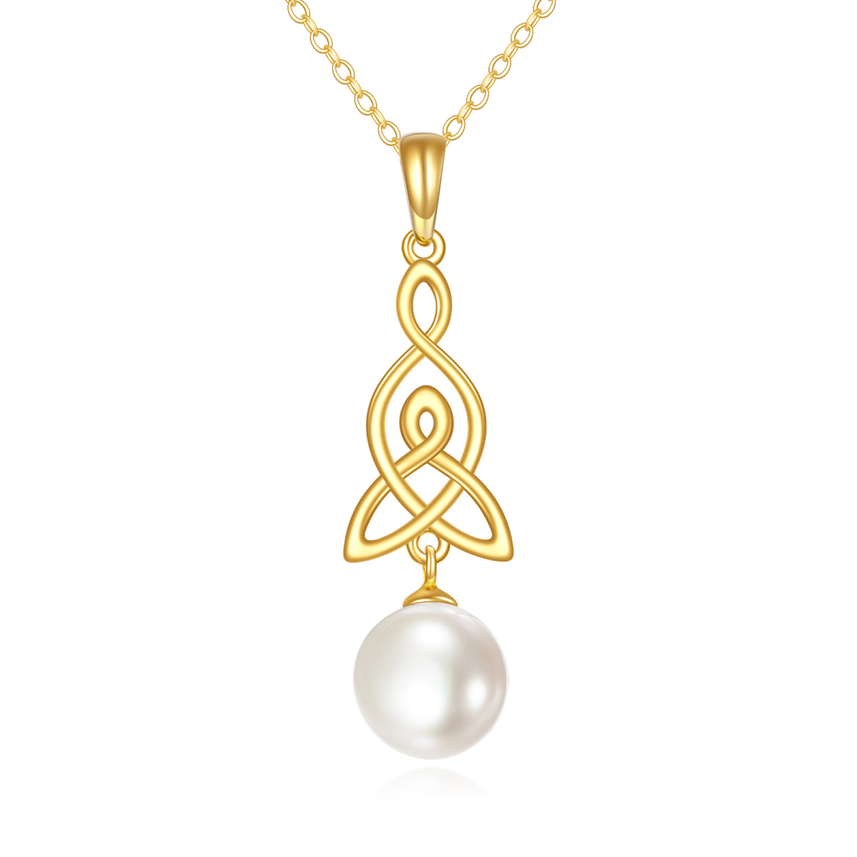 10K Gold Pearl Infinity Symbol Pendant Necklace-1