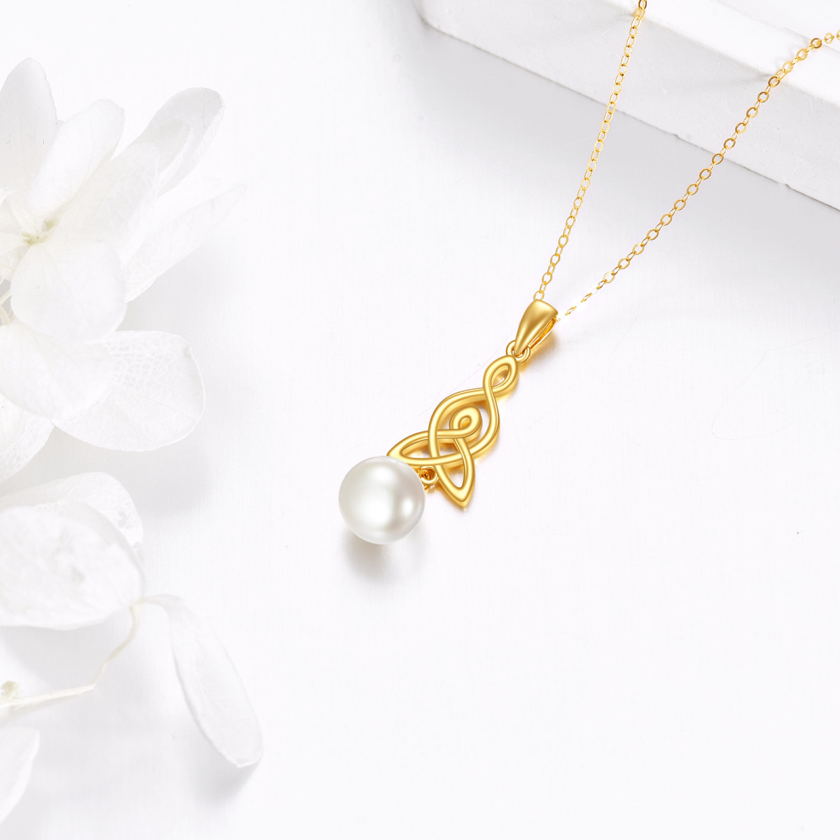 10K Gold Pearl Infinity Symbol Pendant Necklace-3