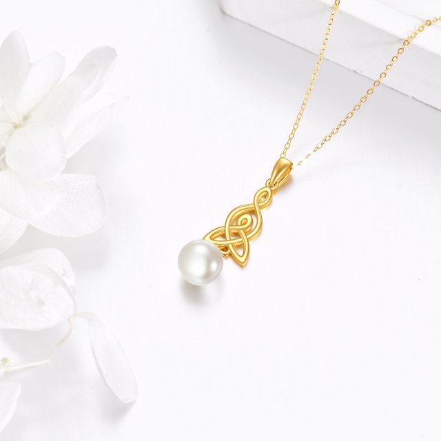 Colar com pingente de símbolo do infinito e pérola de ouro 14K-3