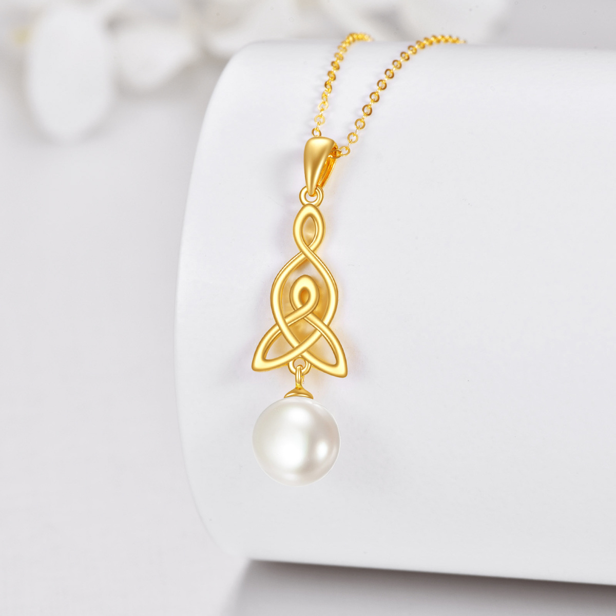 10K Gold Pearl Infinity Symbol Pendant Necklace-4