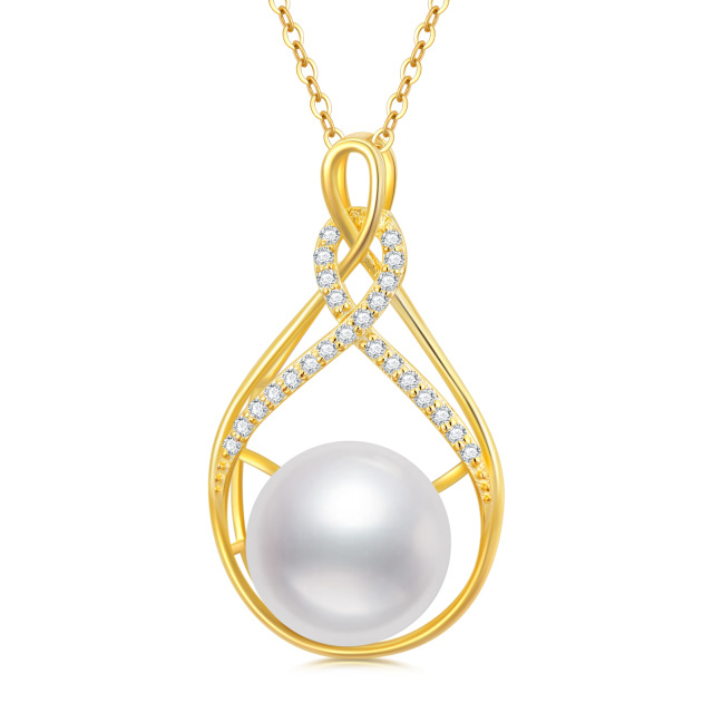 Collier à pendentif symbole de l'infini en or 14K avec zircon cubique et perles-1