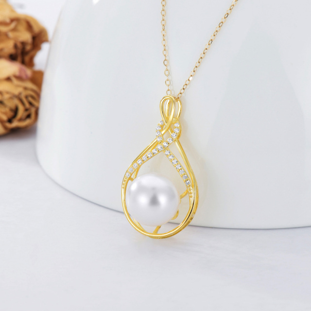 Collier à pendentif symbole de l'infini en or 14K avec zircon cubique et perles-4