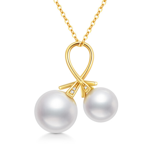 10K Gold Cubic Zirconia & Pearl Infinity Symbol Pendant Necklace