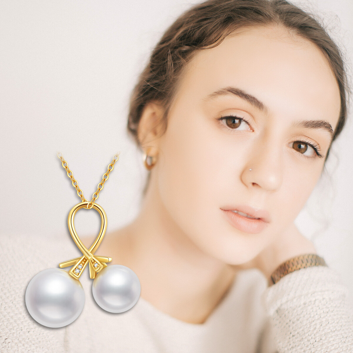Collar de oro de 10 quilates de circonio cúbico y perla Infinito Símbolo Colgante-3