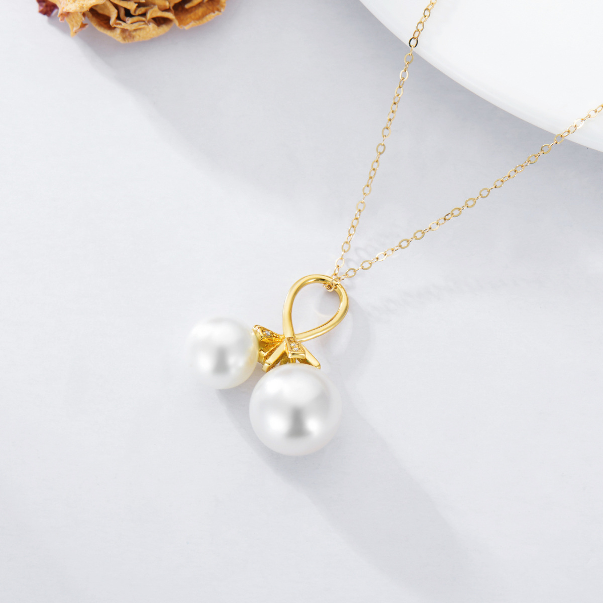 Collar de oro de 10 quilates de circonio cúbico y perla Infinito Símbolo Colgante-5