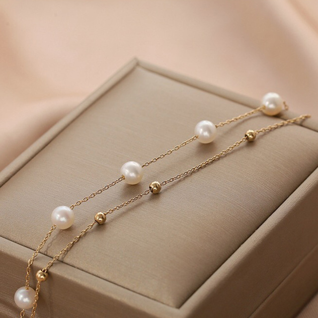 14K Gold Pearl Layerered Bracelet-2