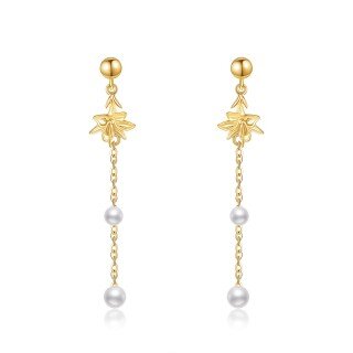 10K Gold Pearl Lily Drop Earrings-13