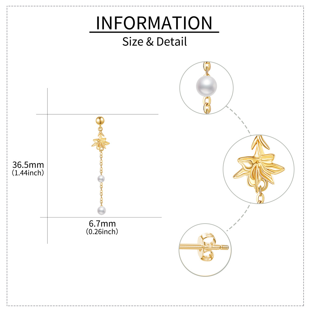 10K Gold Pearl Lily Drop Earrings-5