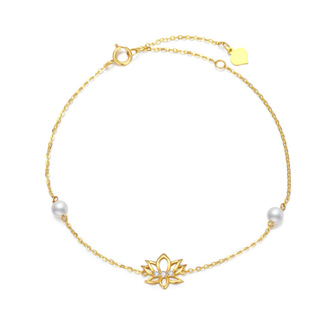 Bracelet pendentif lotus en or 14 carats et perles