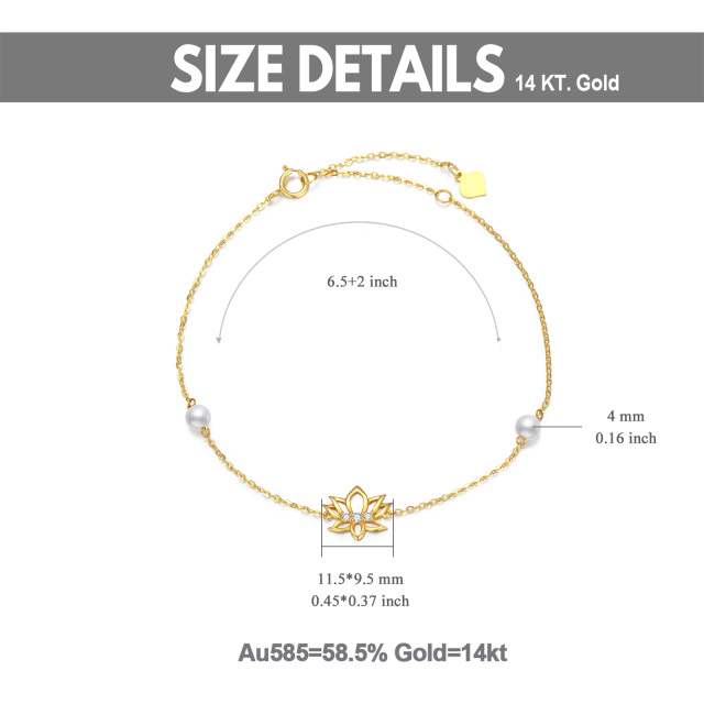 Bransoletka z wisiorkiem z pereł w kolorze złota 14K z motywem lotosu-5