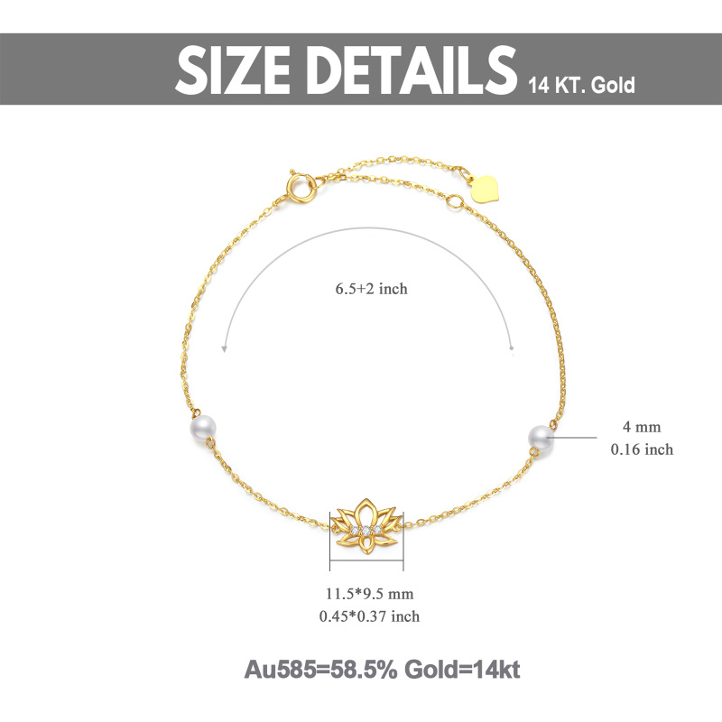 14K Gold Pearl Lotus Charm Bracelet-5