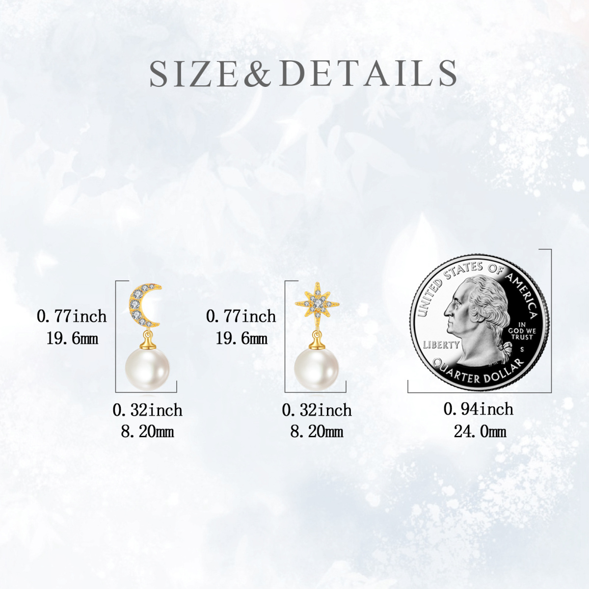 14K Gold Cubic Zirconia & Pearl Moon & Star Drop Earrings-5