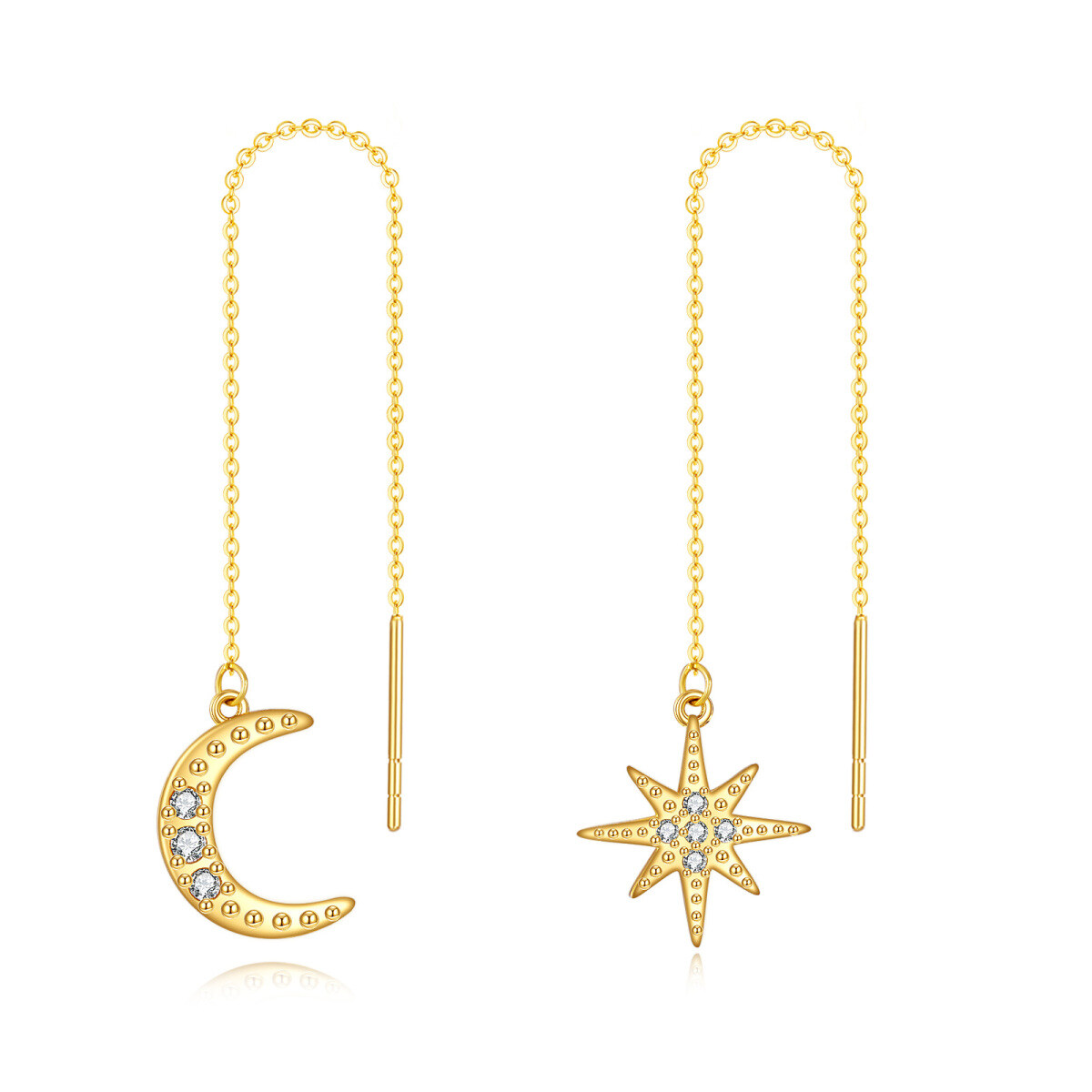 Pendientes colgantes de luna y estrella con circonita cúbica en oro de 14 quilates-1
