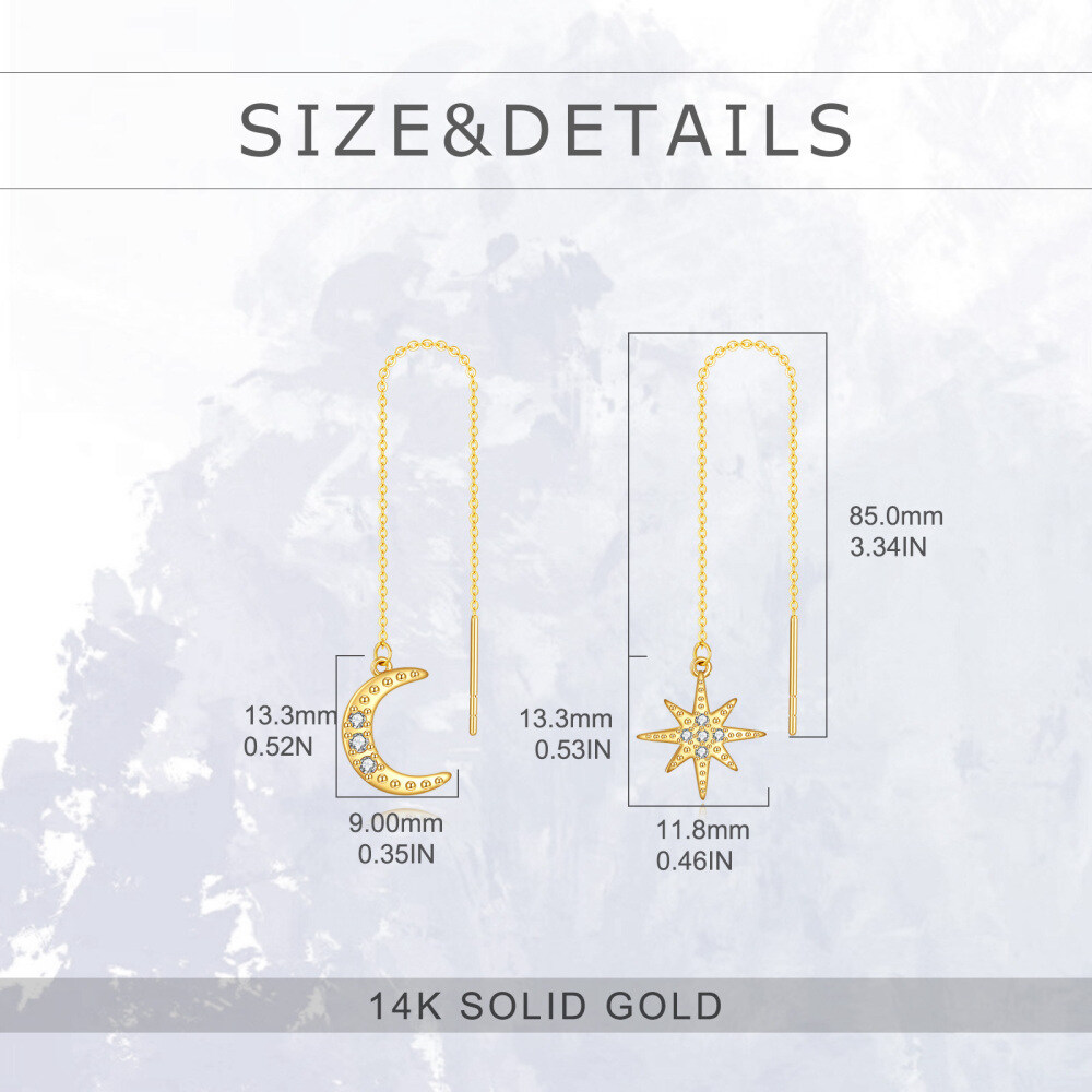 14K Gold Cubic Zirconia Moon & Star Drop Earrings-5
