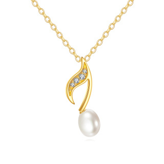 10K Gold Pearl Music Symbol Pendant Necklace-17