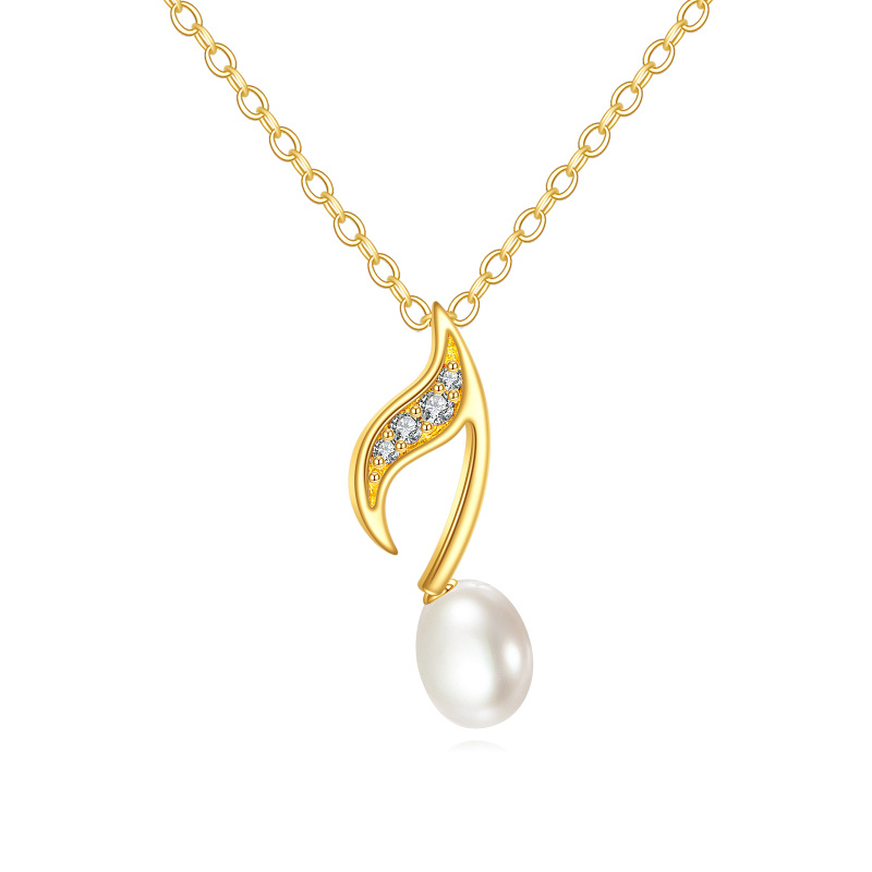 10K Gold Pearl Music Symbol Pendant Necklace-4