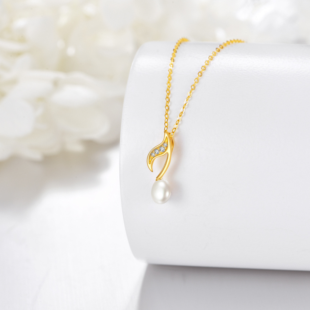 10K Gold Pearl Music Symbol Pendant Necklace-3
