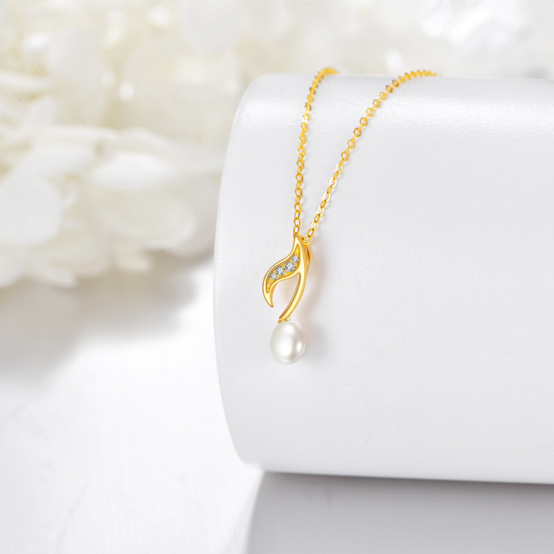 Colar com pendente de símbolo musical em pérola e ouro branco 10K-3