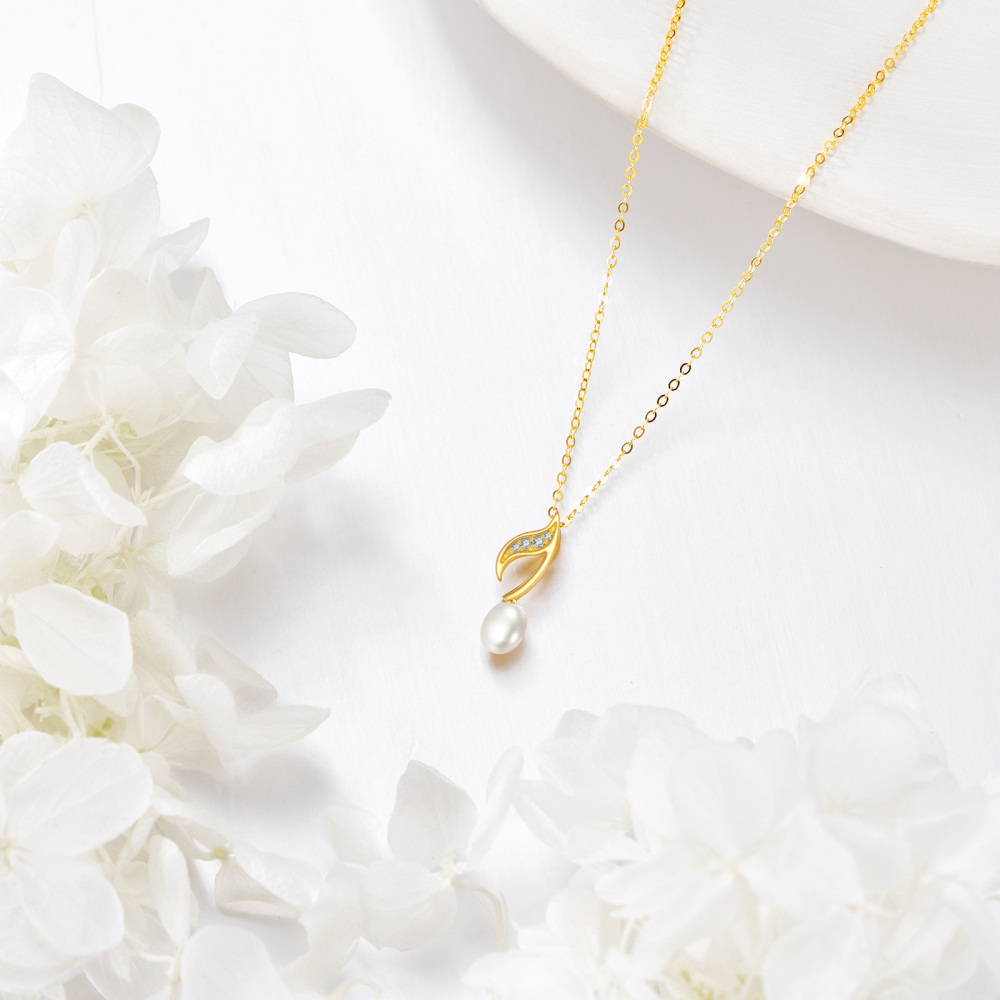10K Gold Pearl Music Symbol Pendant Necklace-4