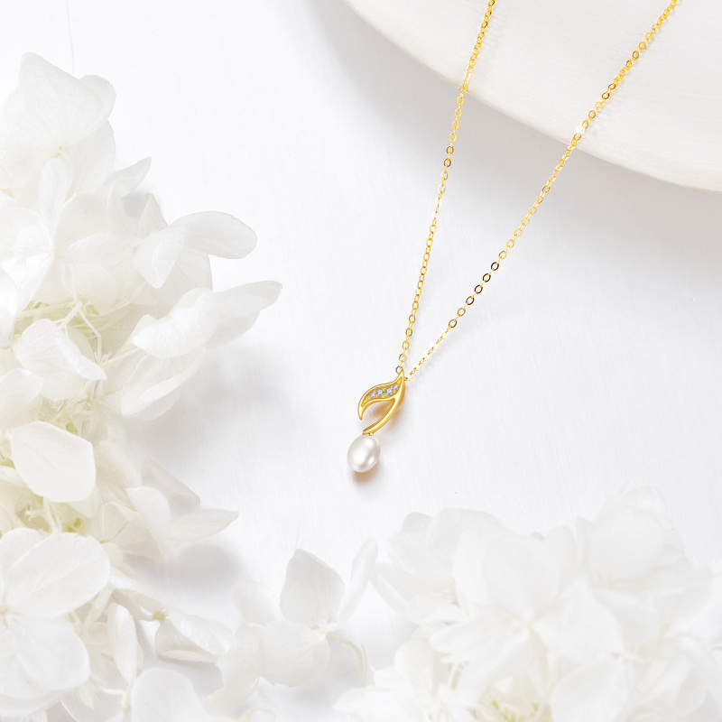 Colar com pendente de símbolo musical em pérola e ouro branco 10K-4