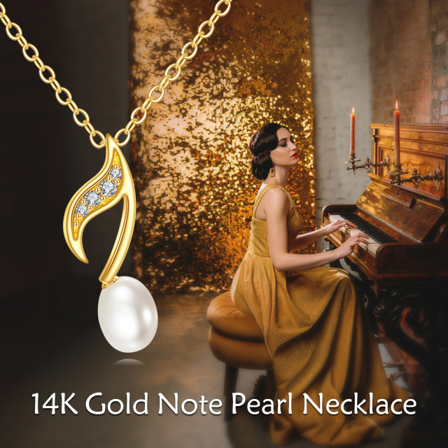 14K Gold Perle Musik Symbol Anhänger Halskette-6