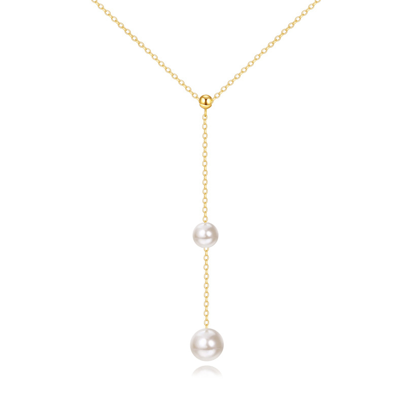 10K Gold Pearl Non-adjustable Y-Necklace-3