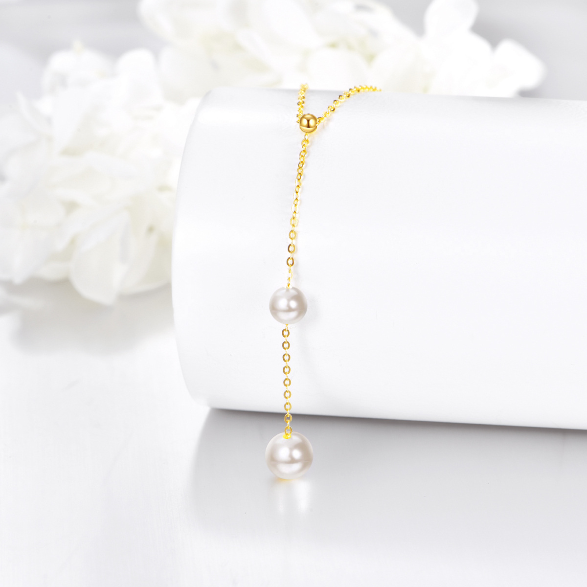 14K Gold Pearl Non-adjustable Y-Necklace-3