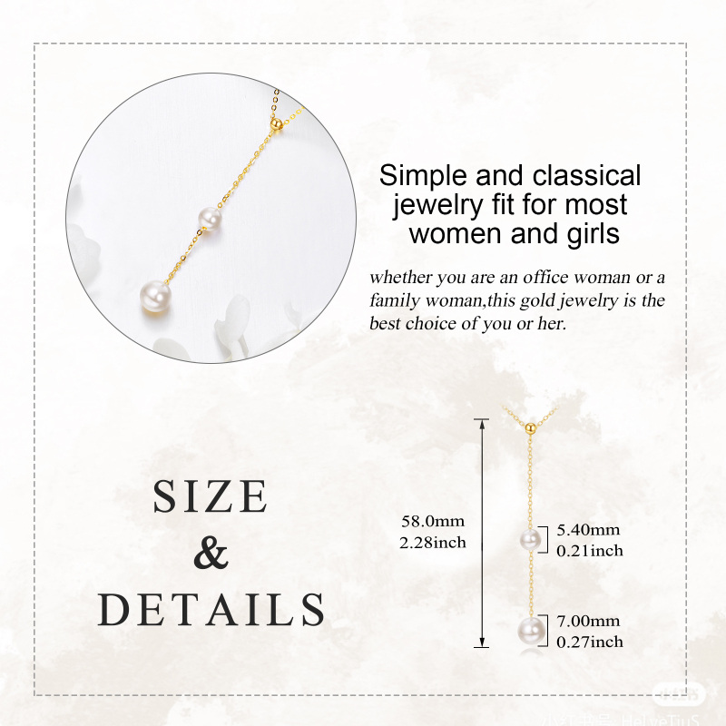 Colar em Y com pérola redonda em ouro branco de 10 quilates, sem ajuste.-5