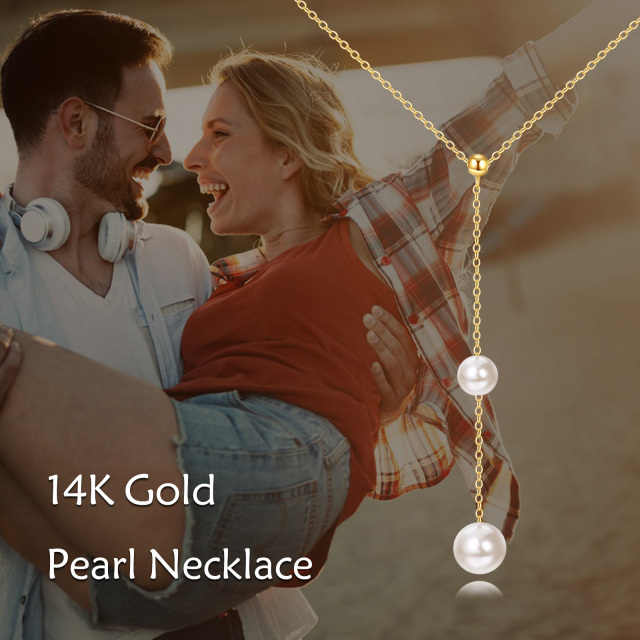 Colar em Y não ajustável com pérolas em ouro 14K-6