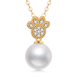 10K Gold Pearl Paw Pendant Necklace-60